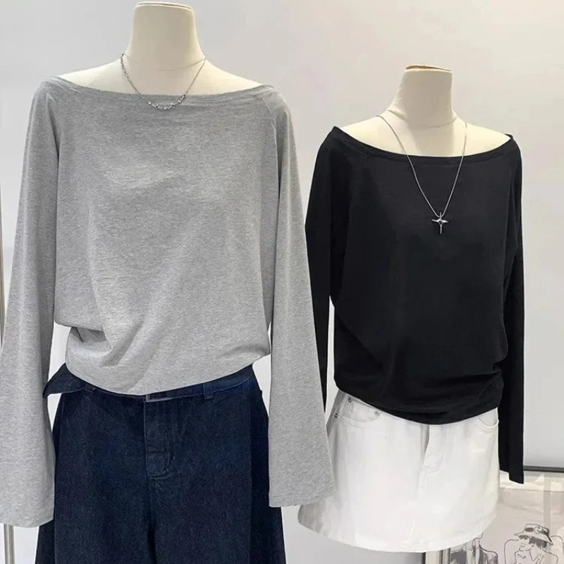 Autumn Winter One Shoulder Cotton Long Sleeve Slant Shoulder Dress with Wide Ruffles – Women’s Clothing