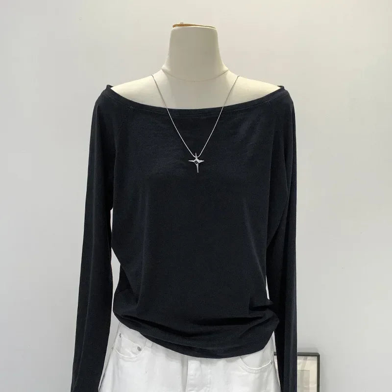Autumn Winter One Shoulder Cotton Long Sleeve Slant Shoulder Dress with Wide Ruffles – Women’s Clothing