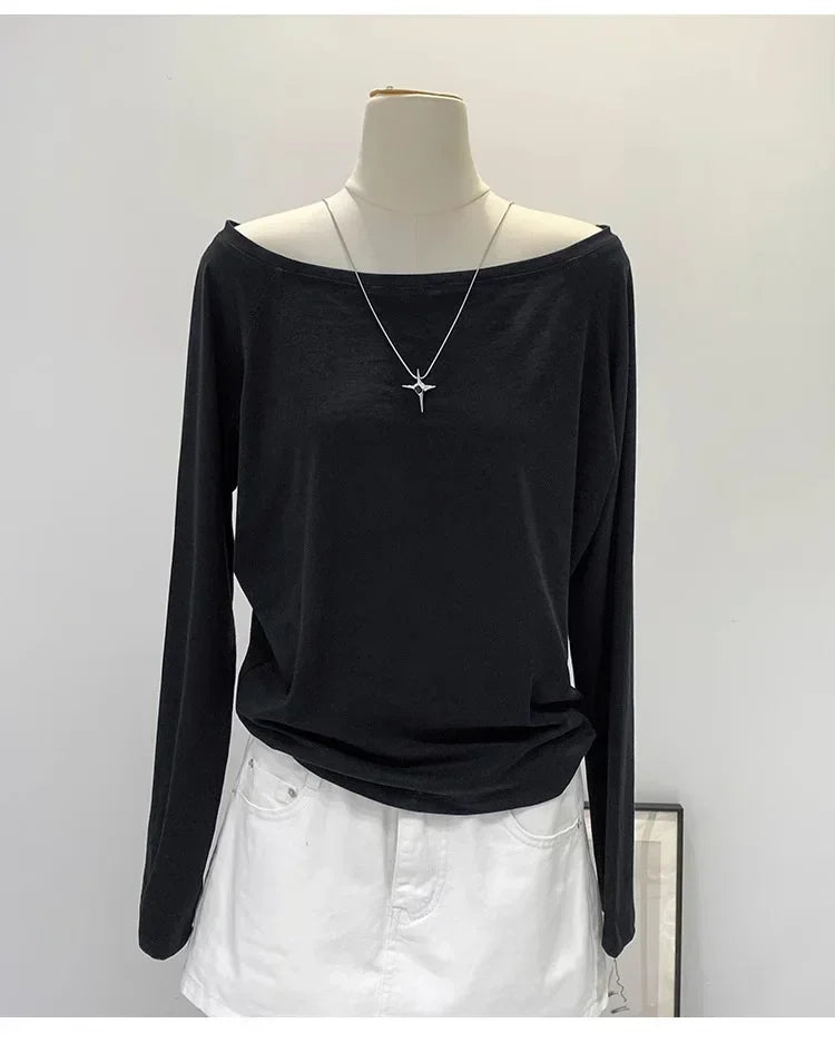 Autumn Winter One Shoulder Cotton Long Sleeve Slant Shoulder Dress with Wide Ruffles – Women’s Clothing