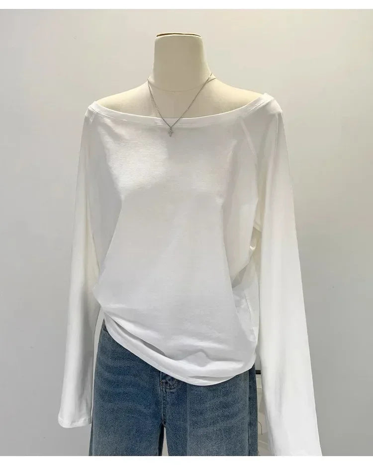 Autumn Winter One Shoulder Cotton Long Sleeve Slant Shoulder Dress with Wide Ruffles – Women’s Clothing