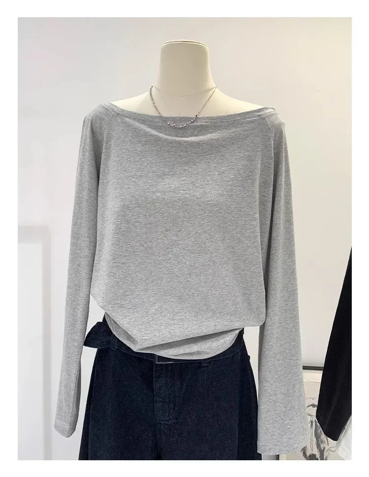Autumn Winter One Shoulder Cotton Long Sleeve Slant Shoulder Dress with Wide Ruffles – Women’s Clothing