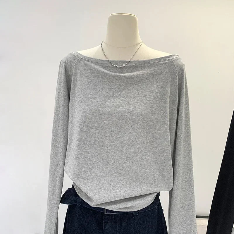 Autumn Winter One Shoulder Cotton Long Sleeve Slant Shoulder Dress with Wide Ruffles – Women’s Clothing