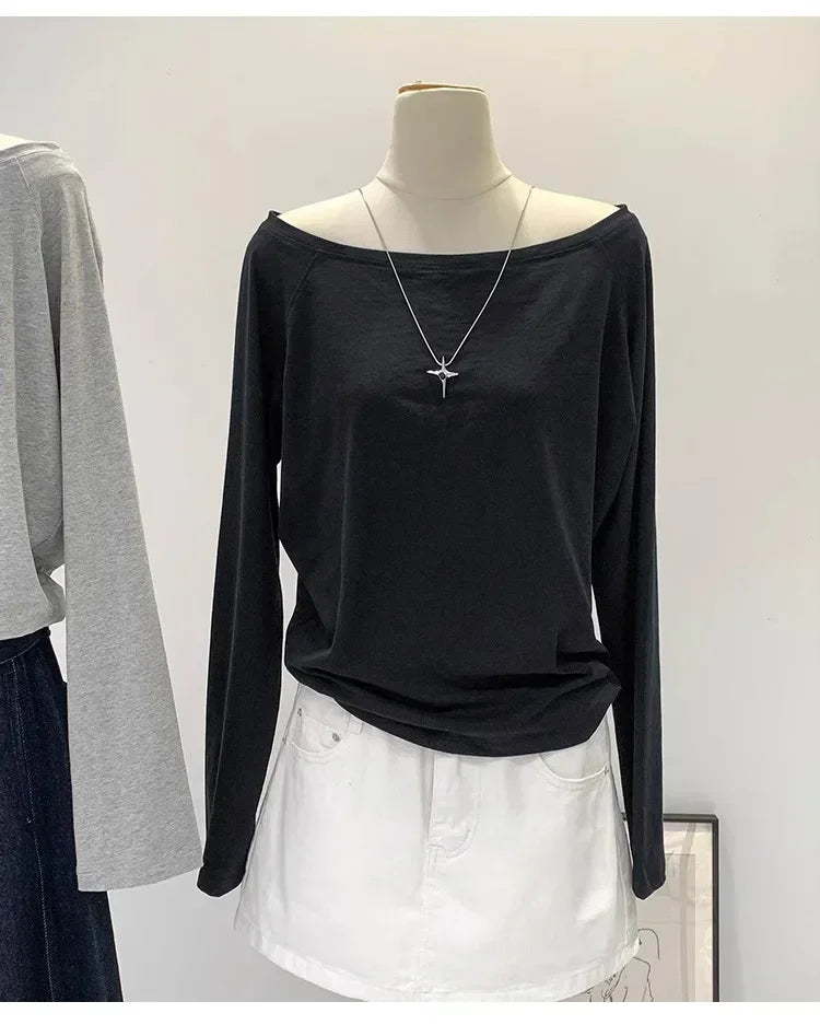 Autumn Winter One Shoulder Cotton Long Sleeve Slant Shoulder Dress with Wide Ruffles – Women’s Clothing