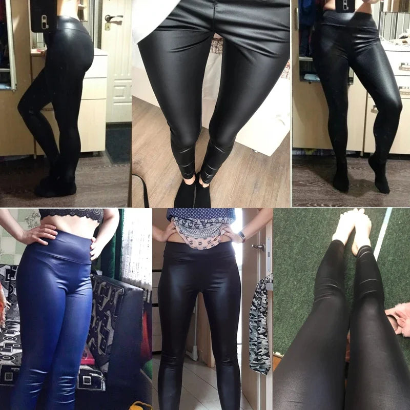 Autumn And Winter New Season Wearable Women's Tight Pants With High Waist And Sexy Faux Leather Texture Long Pants With Leggings